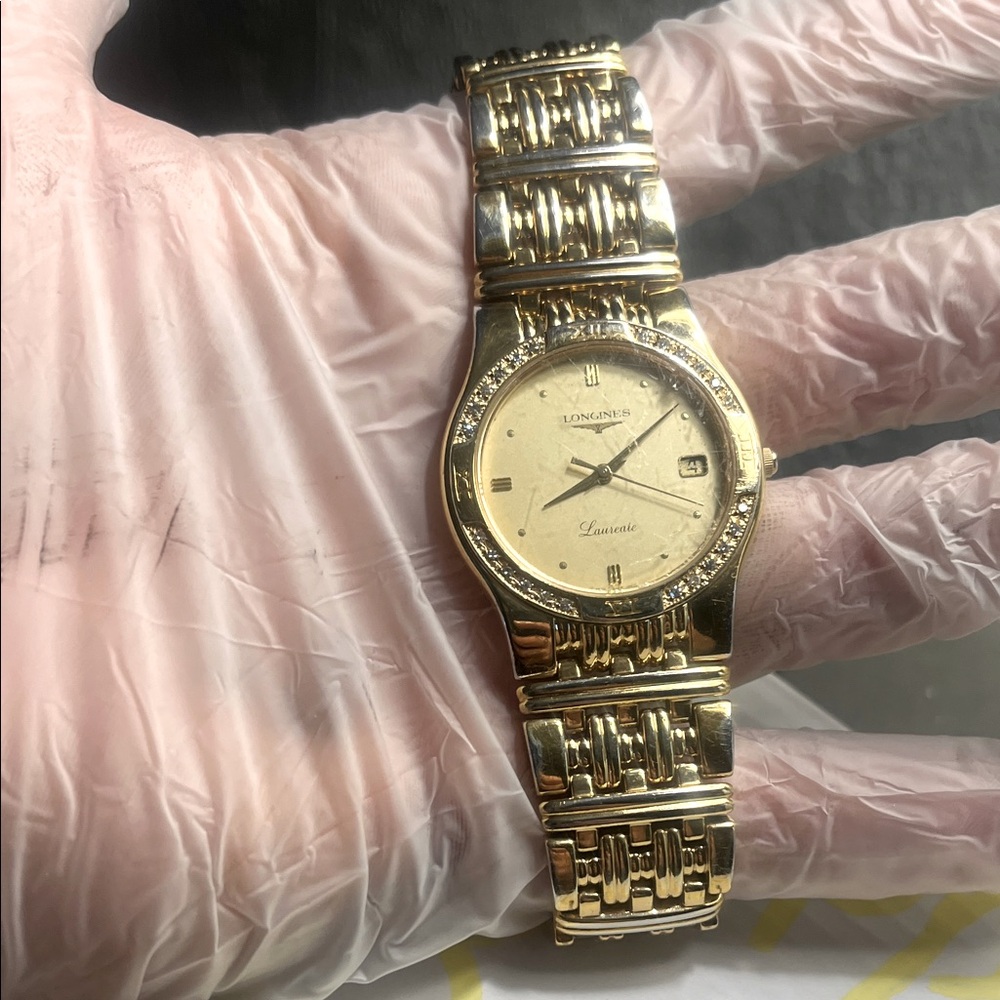 Longines Gold Watch with Crystal Details